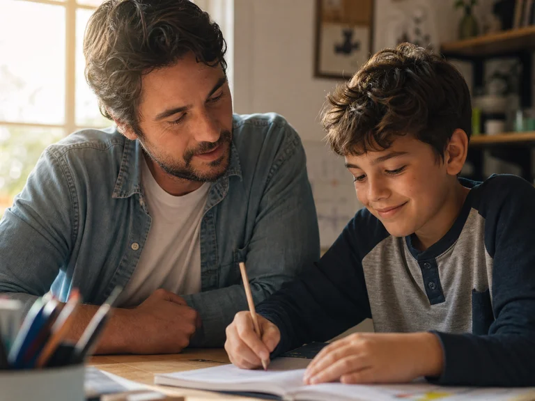 Child looking more at ease with a parent nearby while learning