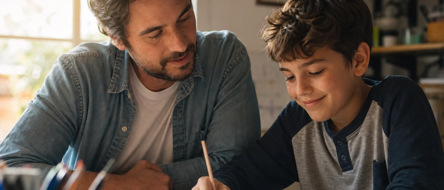 Child looking more at ease with a parent nearby while learning