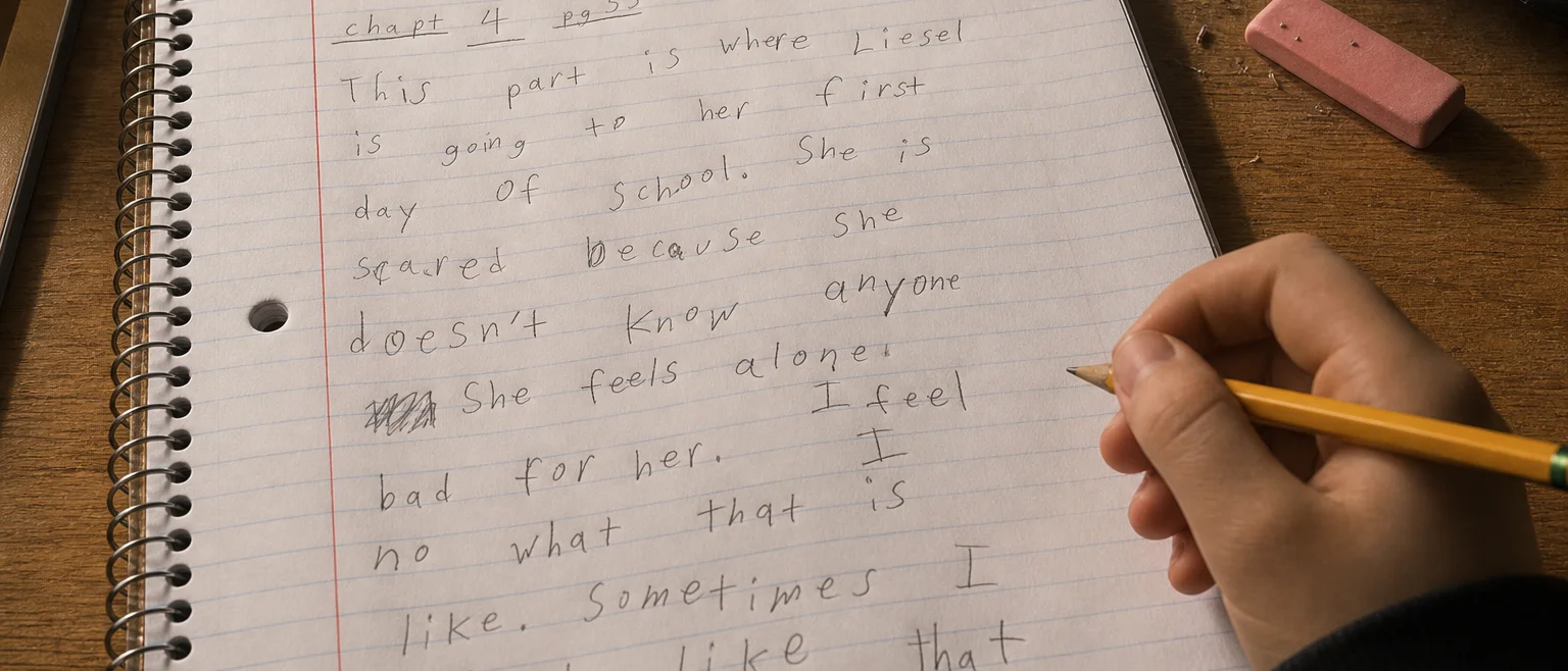 Handwritten page with cramped, uneven letter formation