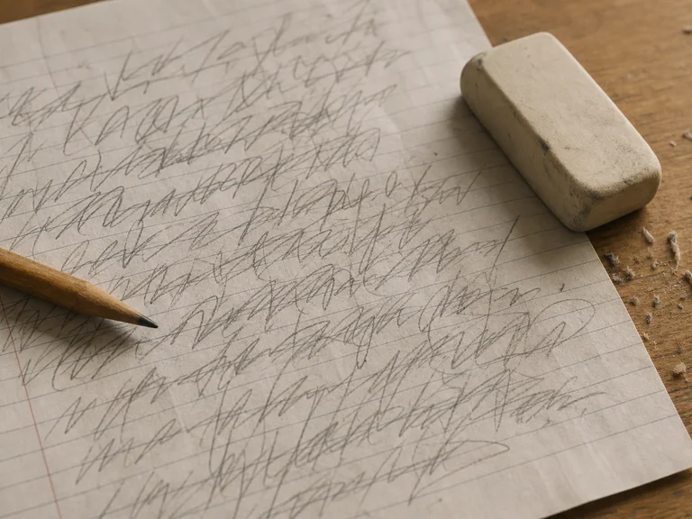 Pencil and messy handwritten notes on a kitchen table